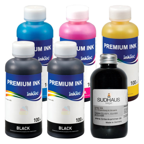 InkTec Tinte f&uuml;r Canon PGI-570 CLI-571 + 100ml Sudhaus grau - 6x 100ml